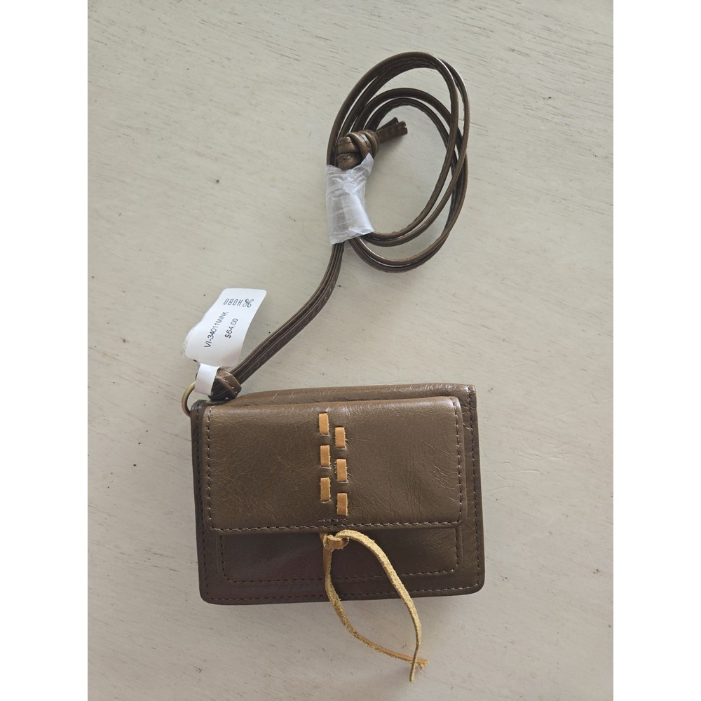 NWT HOBO Mini Wallet On Lanyard Bifold Taupe Mink Color Adj & Removable Strap